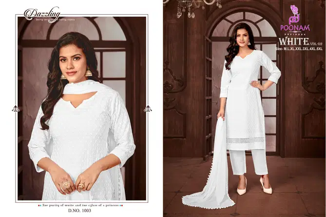 White Vol 2 By Poonam White Rayon Kurti With Bottom Dupatta Wholesale Online
